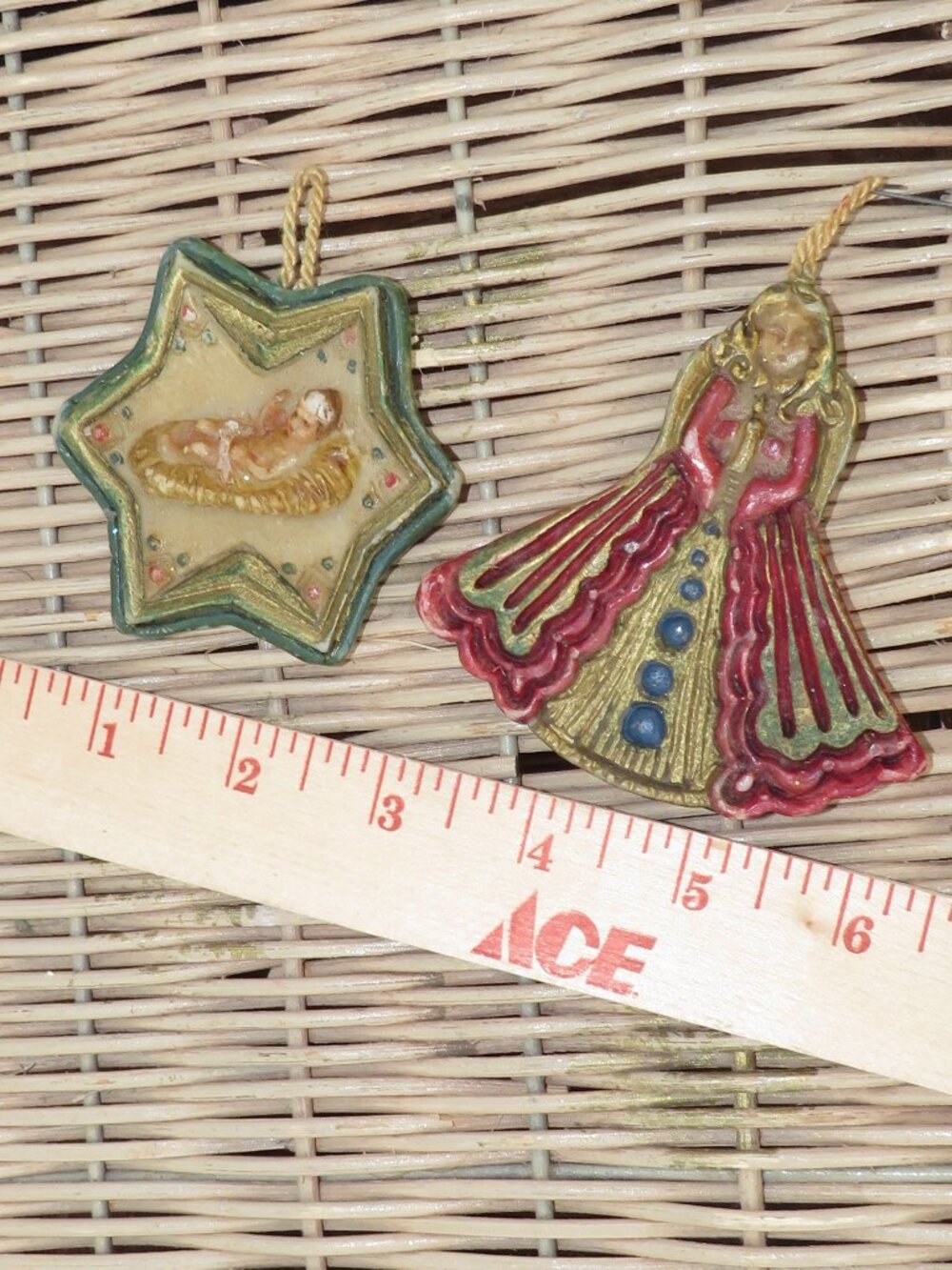Vintage Christmas Ornament Lot Angel Baby Jesus Nativity Red Gold Green 3 In OS